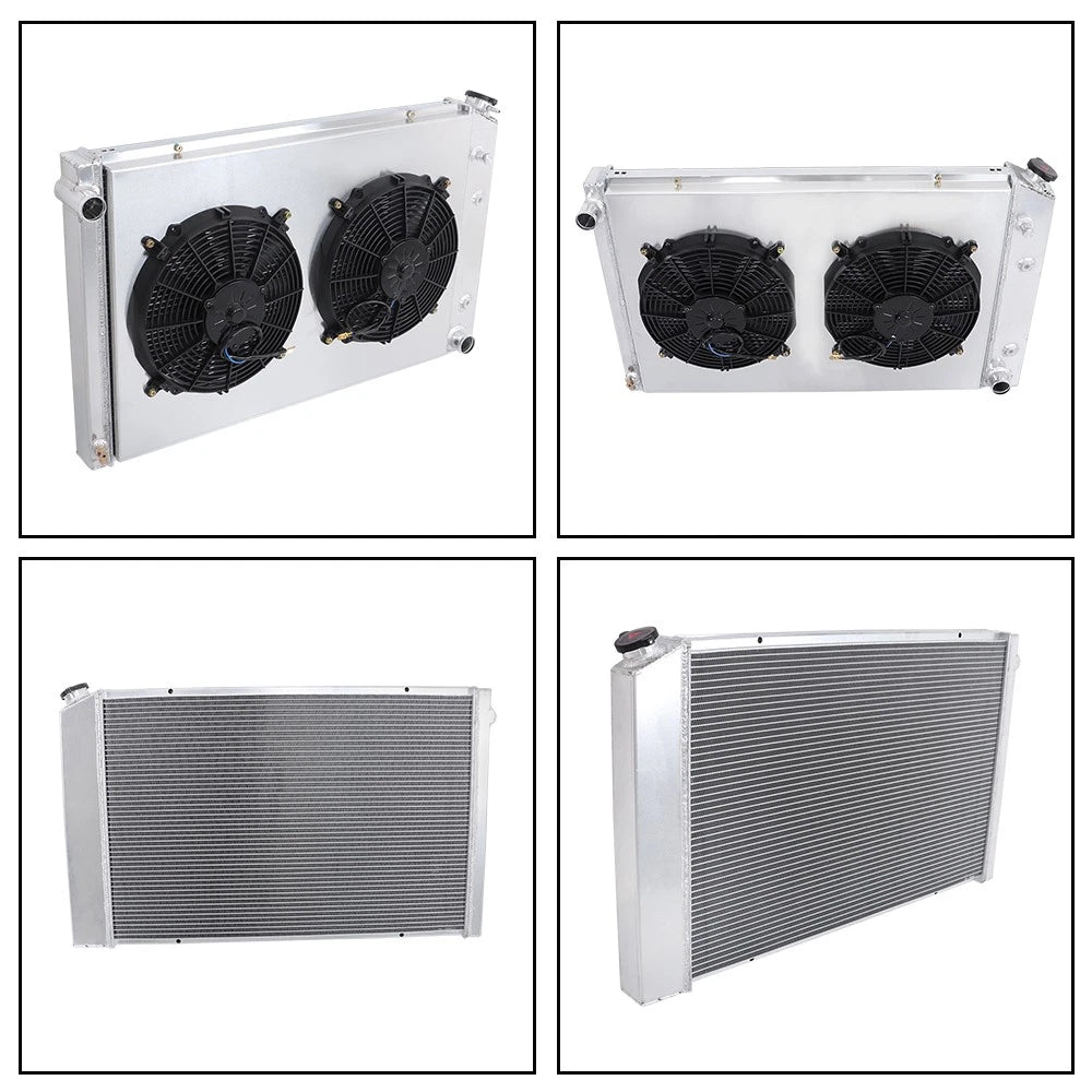 Set of 4 Row Aluminum Radiator with Shroud Fan for Chevrolet GMC (1981–1991)
