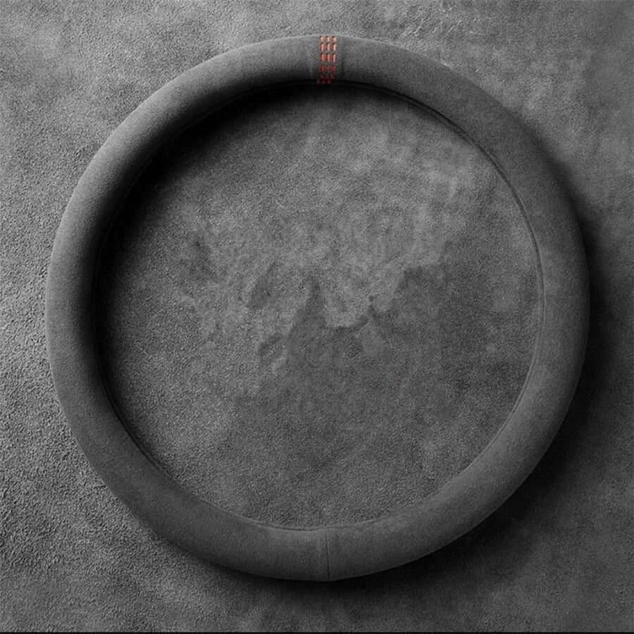 15" Black Suede Anti-Skid Steering Wheel Cover for Car (All Seasons)