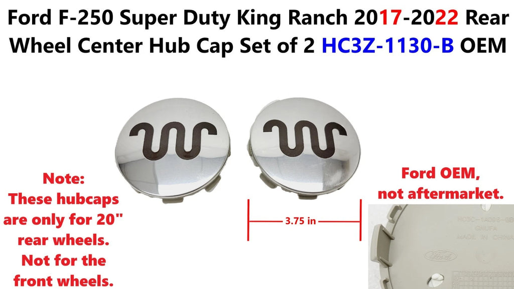Set of 2 Rear Wheel Center Hub Caps for Ford F250SD King Ranch (2017–2022) HC3Z-1130-B