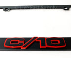 Matte Black Premium License Plate Frame w Red Outline Script for Chevy C10 (1960–1969)