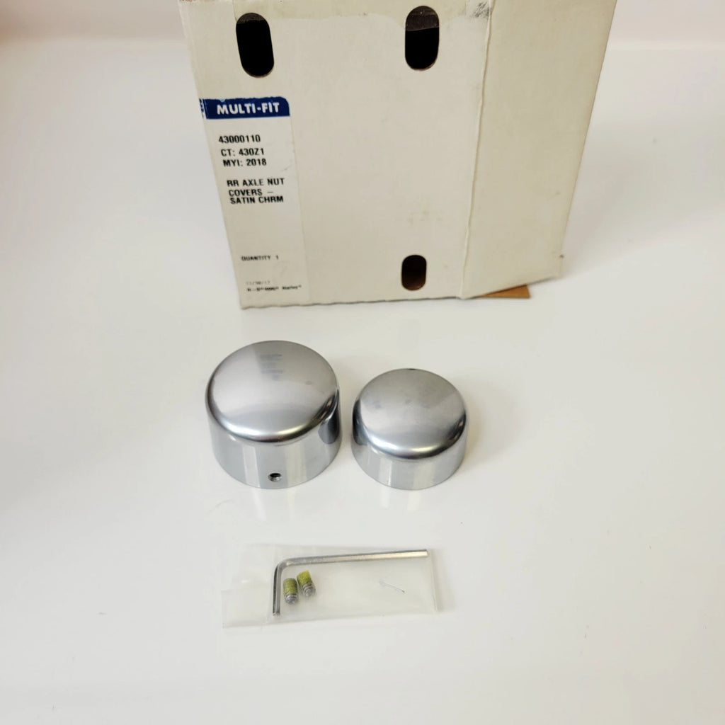 Set of 2 Rear Axle Nut Covers for Harley Dyna Softail (2008–Present) Satin Chrome 43000110