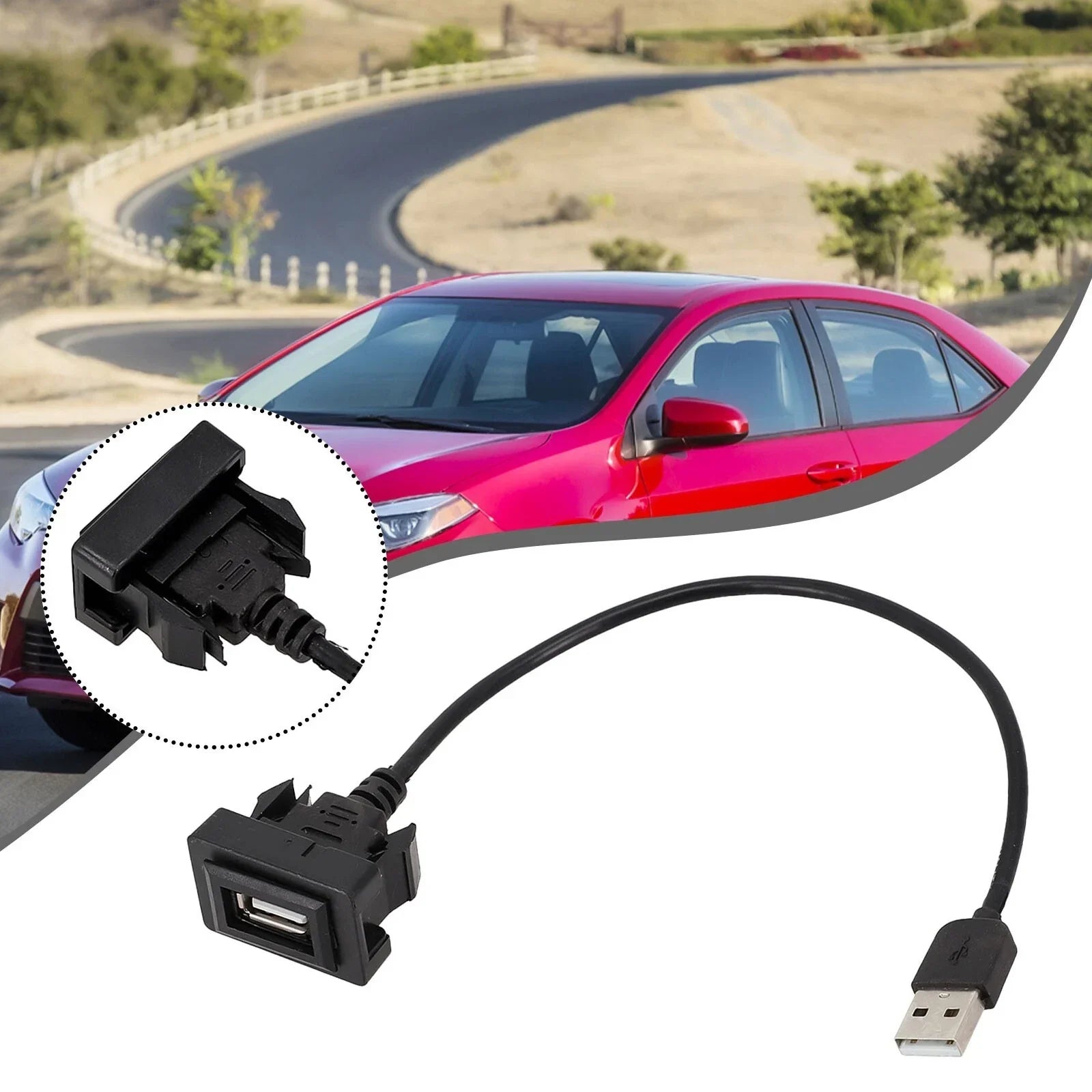 DASH Flush Mount USB Port Panel Extension Cable Adapter for Toyota
