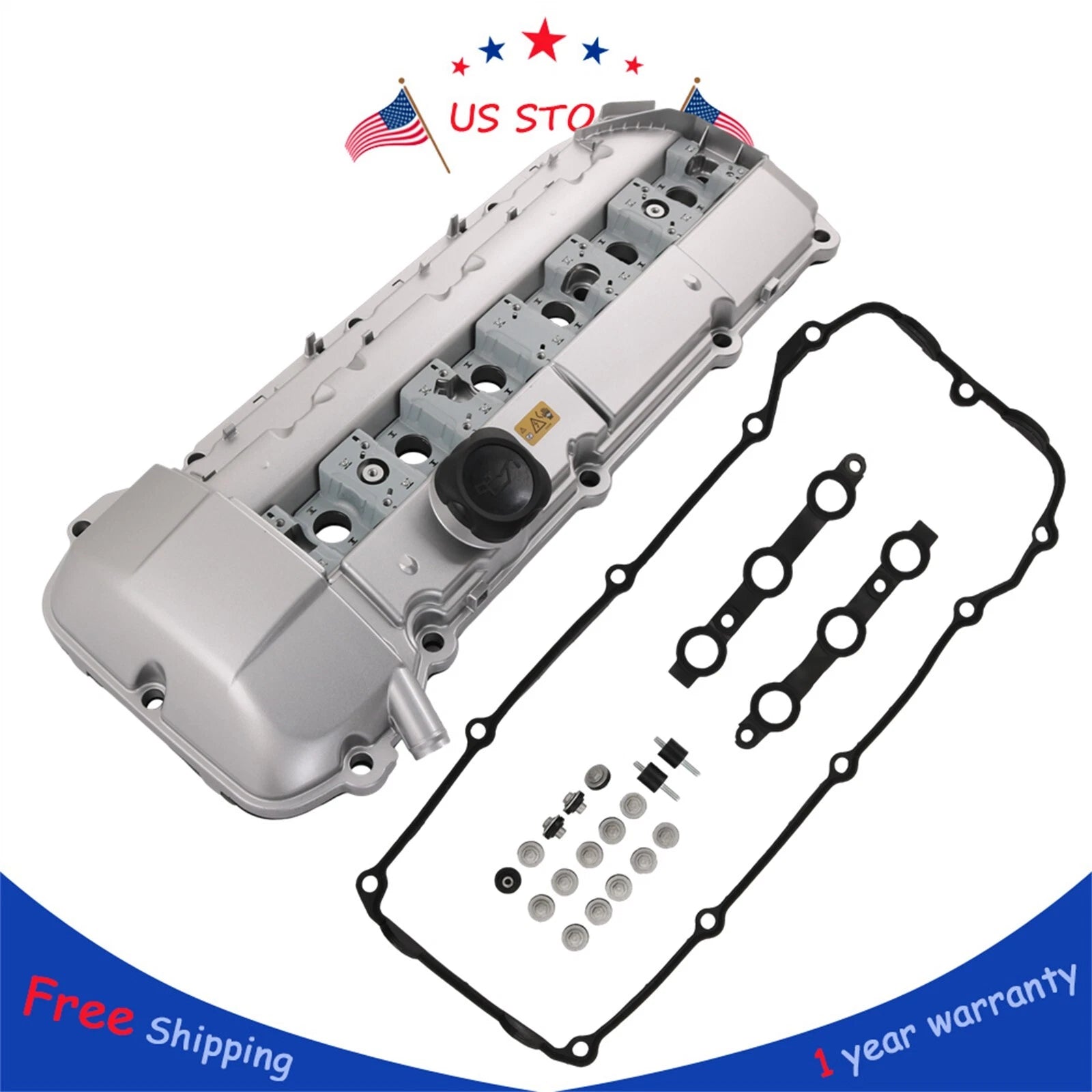 Aluminum Valve Cover with Gasket for BMW E39 525i 528i E46 325i 328i 330i X5 (1998–2002)
