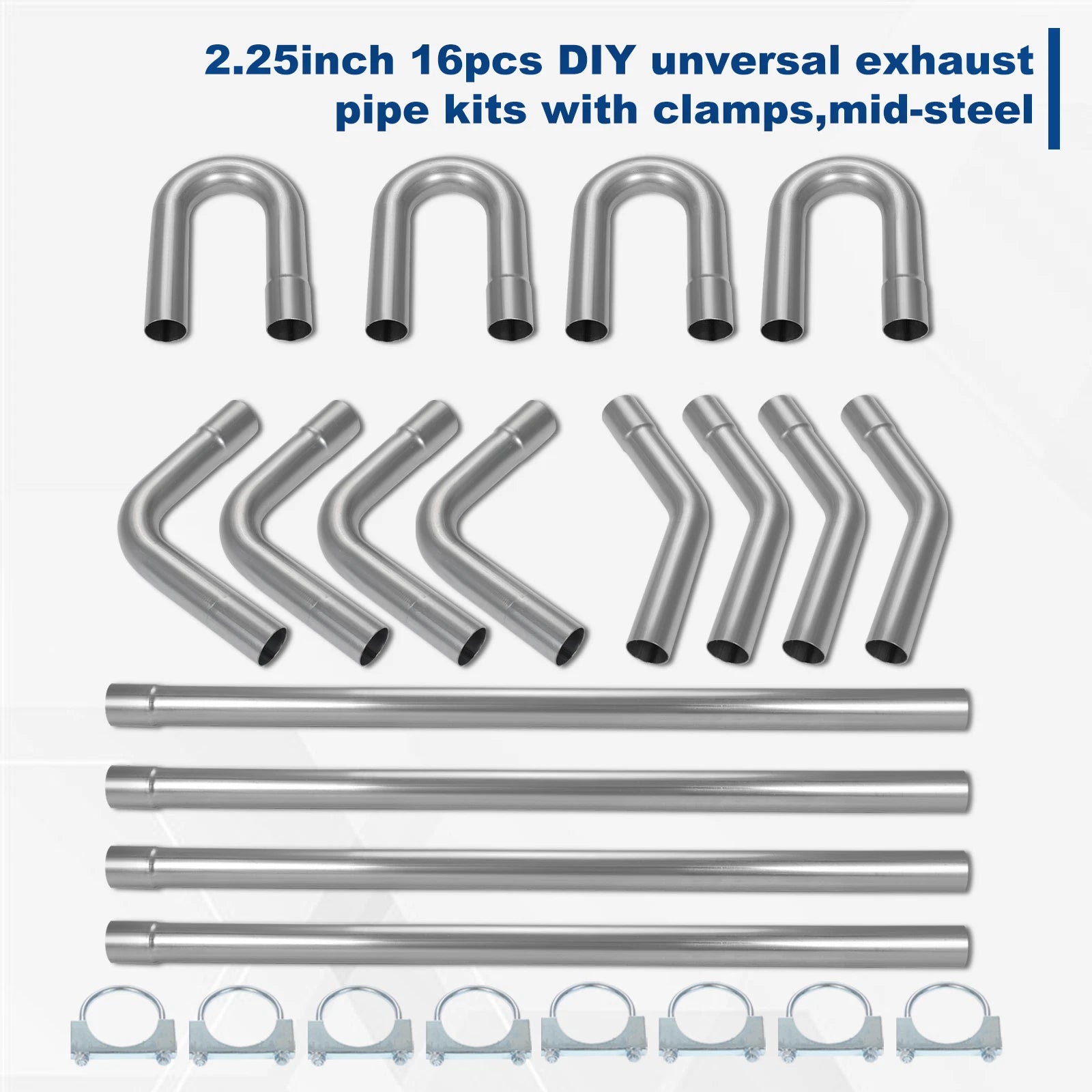 16Pcs 2.25" Mild Steel Mandrel Exhaust Pipe Bend Kit for Universal Fit