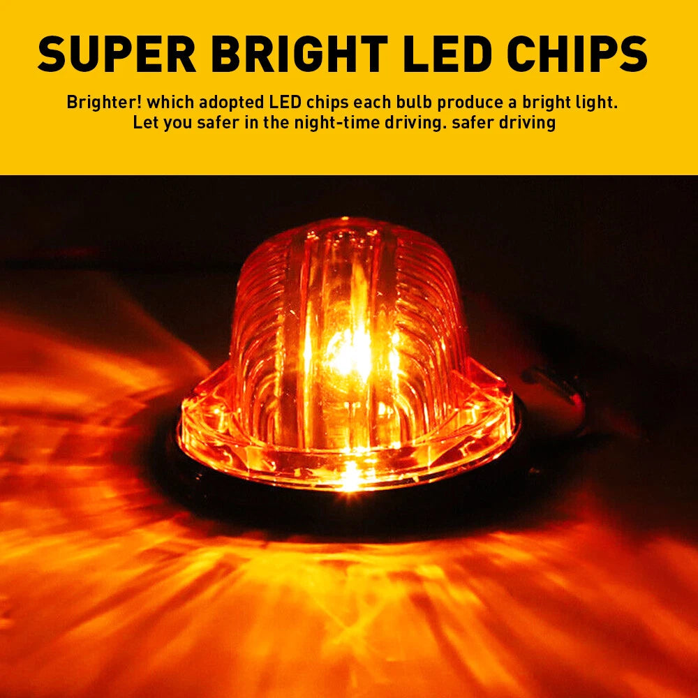 5X Amber Lens LED Cab Roof Marker Lights for Chevy C10/20/30/50/60/70 (1973–1987)