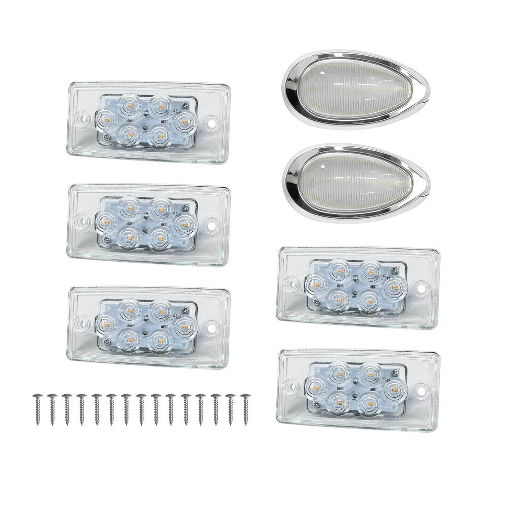 5x Clear LED Clearance Roof Light + 2x Side Marker Lamp for Freightliner Truck (EXV)