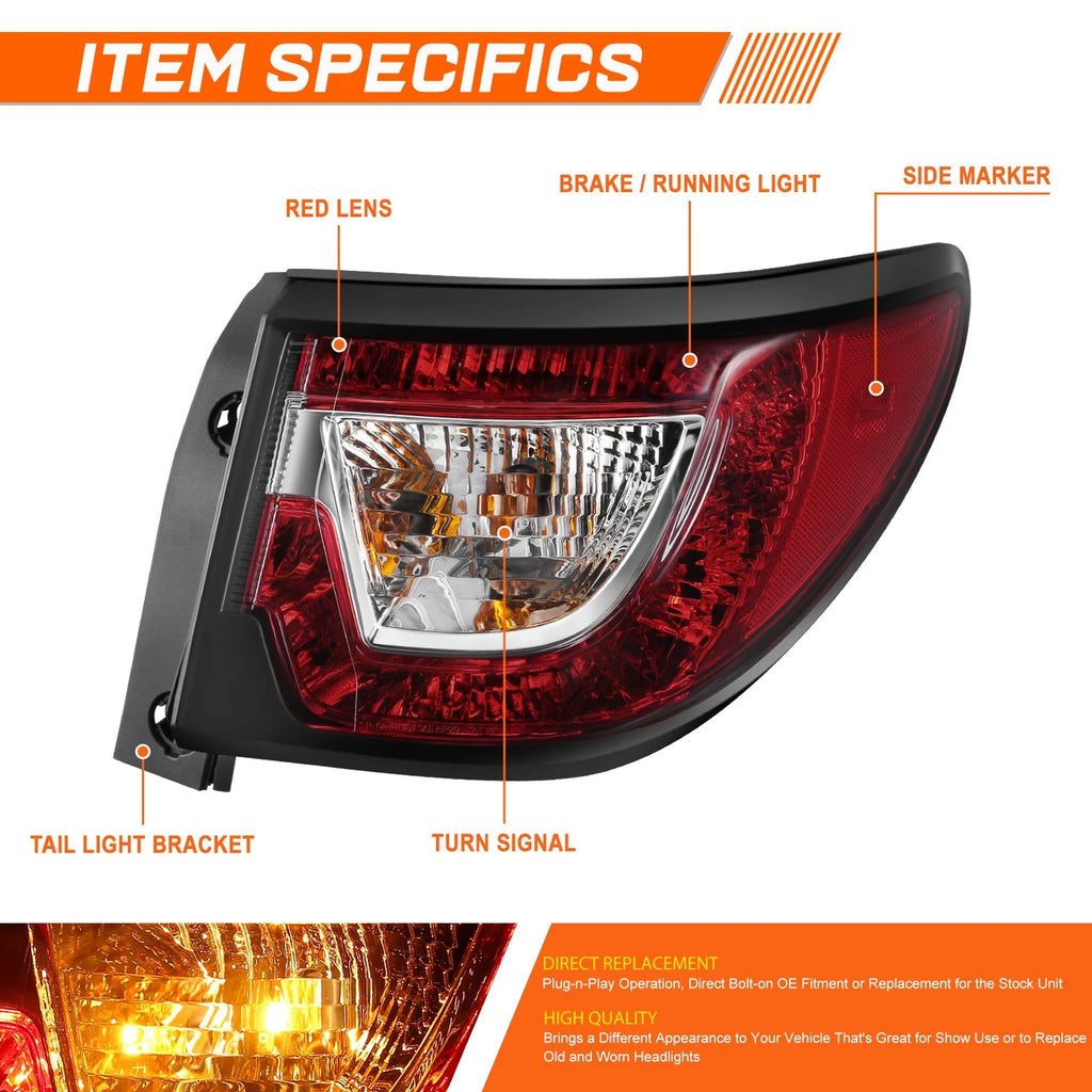 Right Side Chrome Red Outer Brake Tail Light for Chevy Traverse (2013–2017)