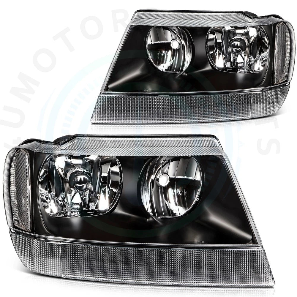Pair Black Headlight Assembly for Jeep Grand Cherokee (1999–2004)