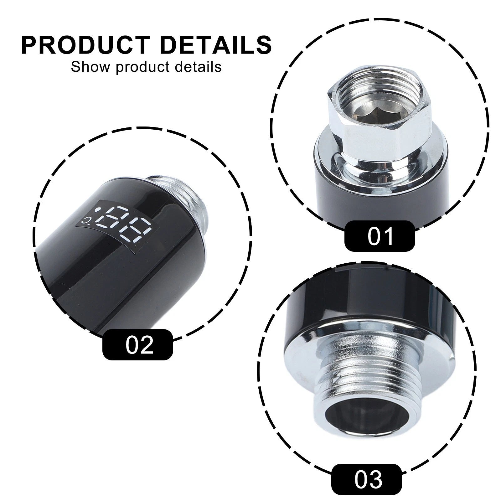 LED Water Temperature Display Shower Head Thermostat for Universal Fit