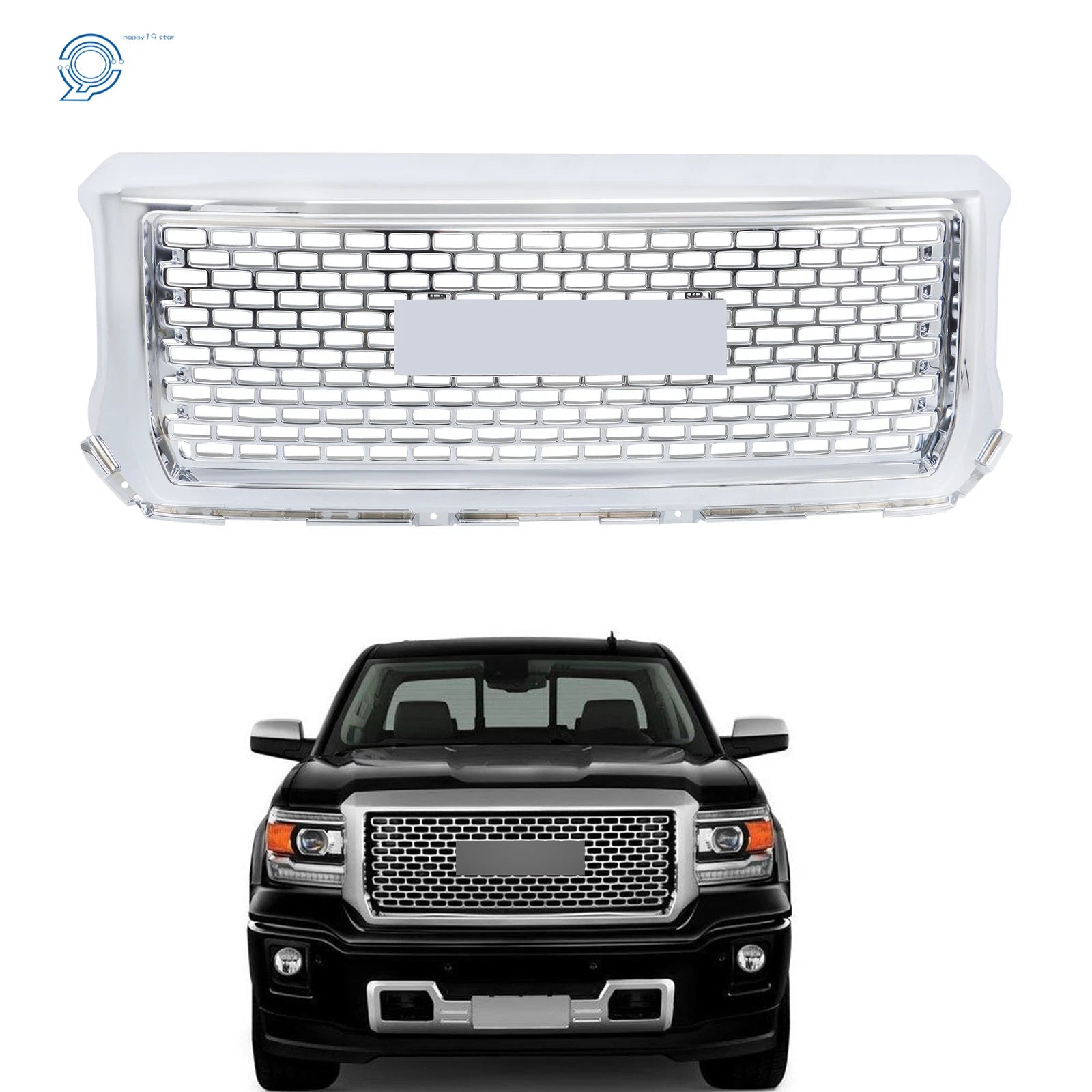 Chrome Mesh Front Bumper Upper Grille for GMC Sierra 1500 Denali (2014–2015)