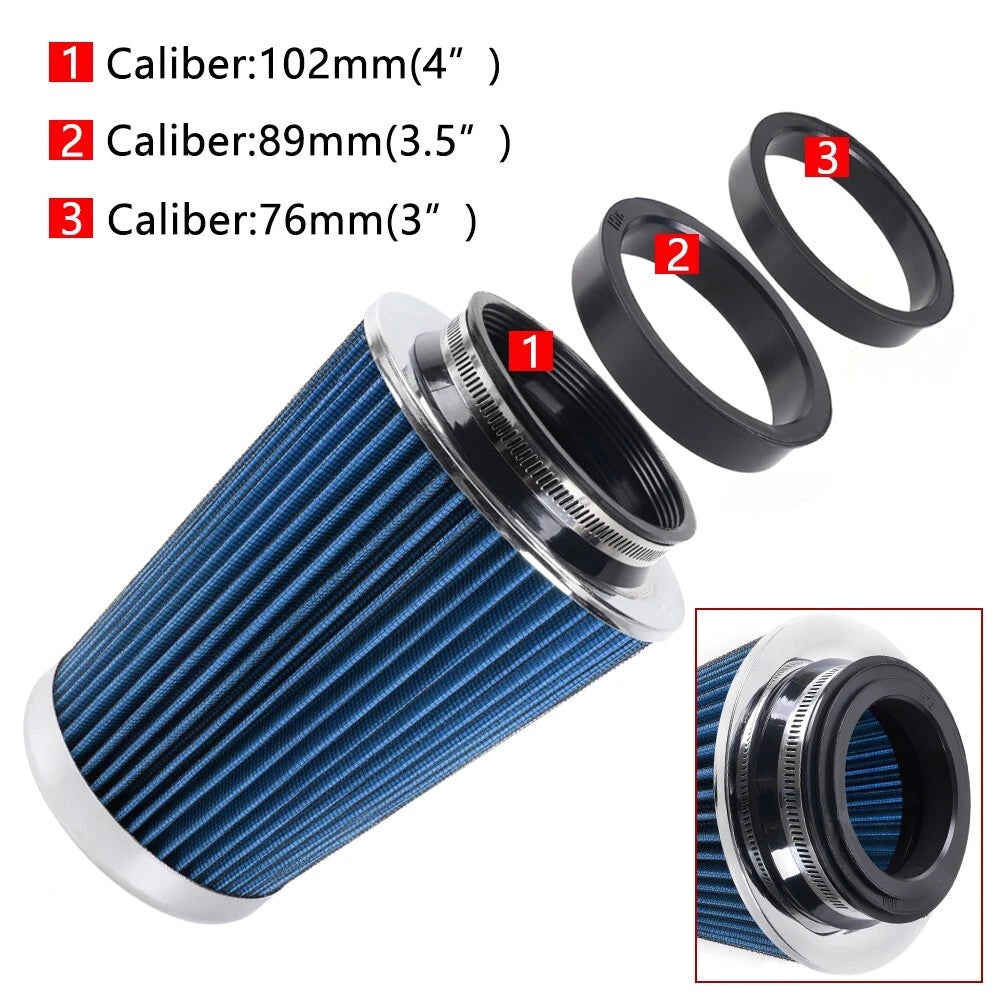 Universal Clamp On Cone High Flow Air Intake Filter 9" Tall 3" 3.5" 4" Inlet