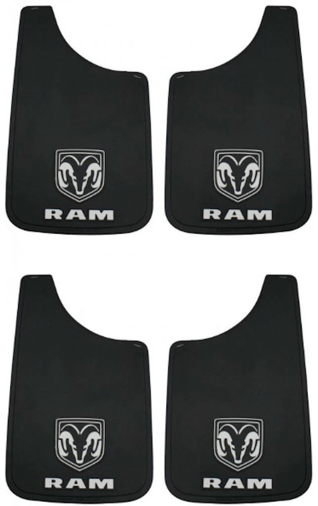 Set of 4 RAM White Logo 11x19 Mud Flaps Splash Guards for Pickup Truck SUV