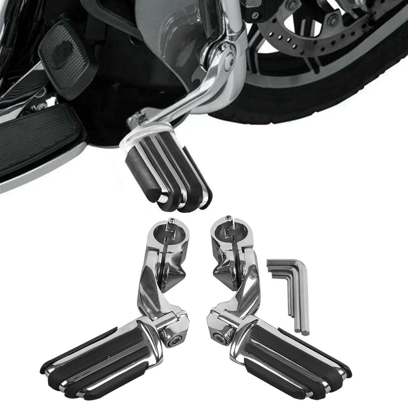 1 1/4" Short Angled Adjustable Highway Foot Pegs for Harley Touring (2014–2023)