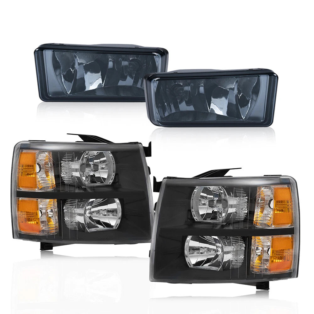 Set of 2 Headlights and Smoked Fog Lamps for Chevy Silverado (2007–2013)