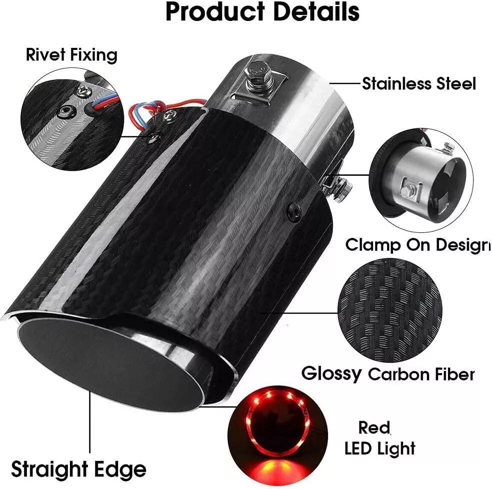 2.5" Carbon Fiber Inlet Exhaust Tip for Universal Fit (LED Light)
