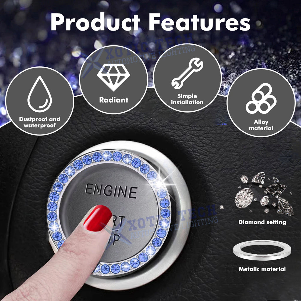 Bling Rhinestone Ignition Start Button Ring Emblem Sticker Cover for Universal (2021-2026)
