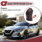 Gear Shift Knob Cover for Nissan Maxima (2016–2023) Black Red Faux Leather