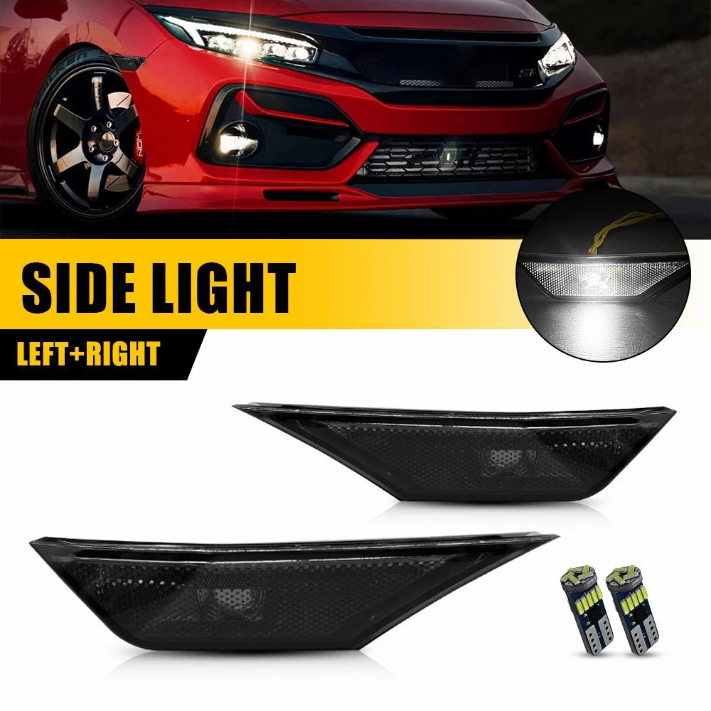 2X Front LED Side Bumper Markers for Honda Civic (2016–2021) Smoked Lens