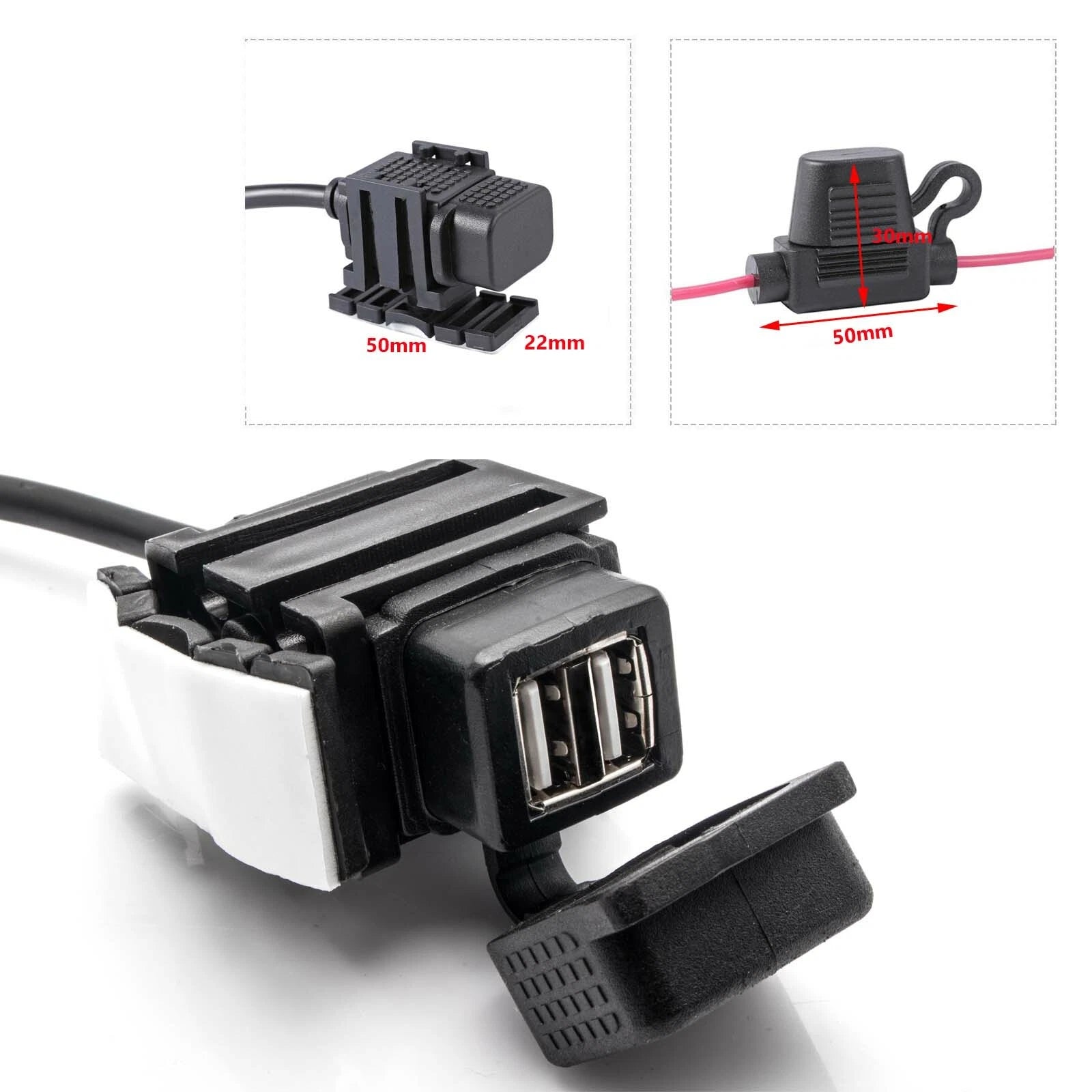 SAE to USB Phone GPS Charger Adapter with Inline Fuse for Universal 12V (SAE)