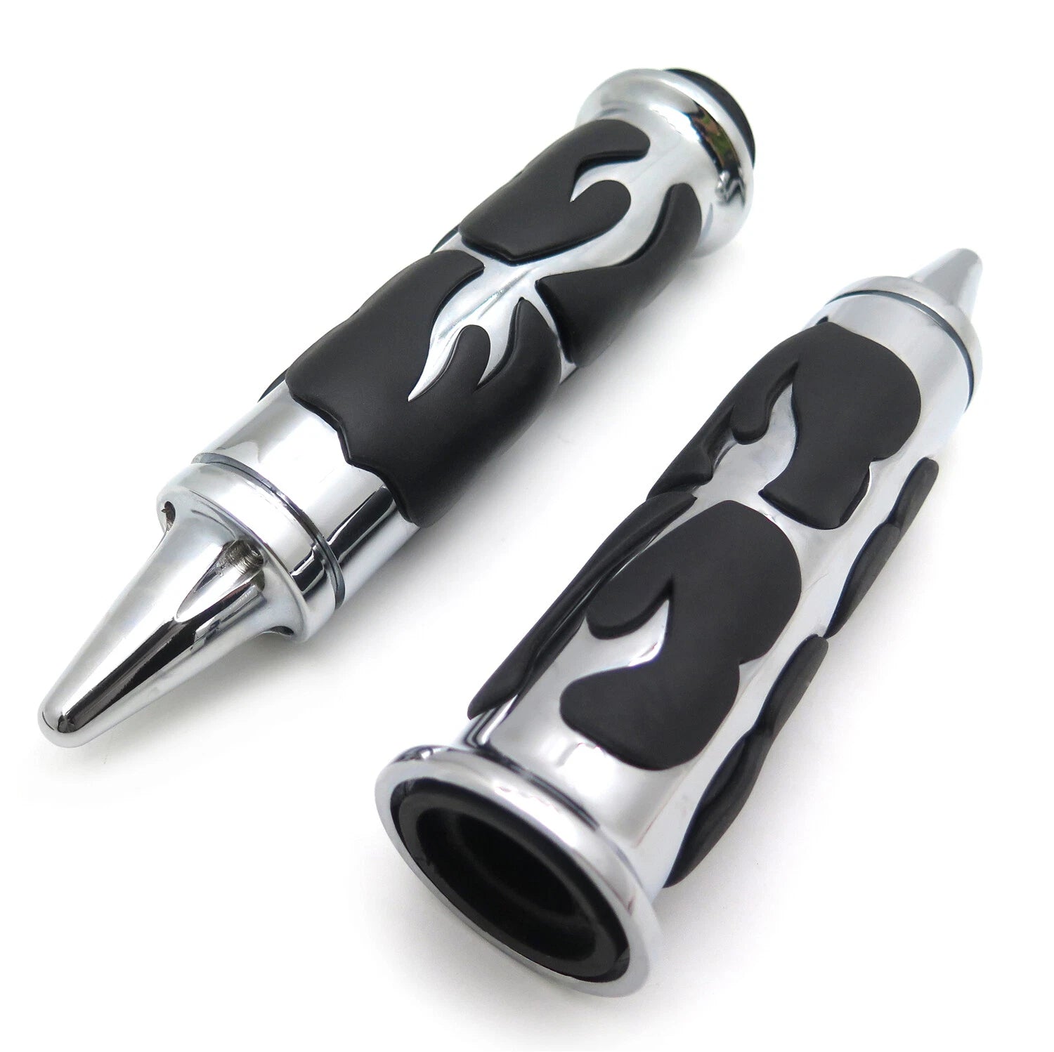 Chrome Flame Rubber Hand Grips 1" 25mm for Chopper/H-D/Suzuki/Kawasaki/Yamaha