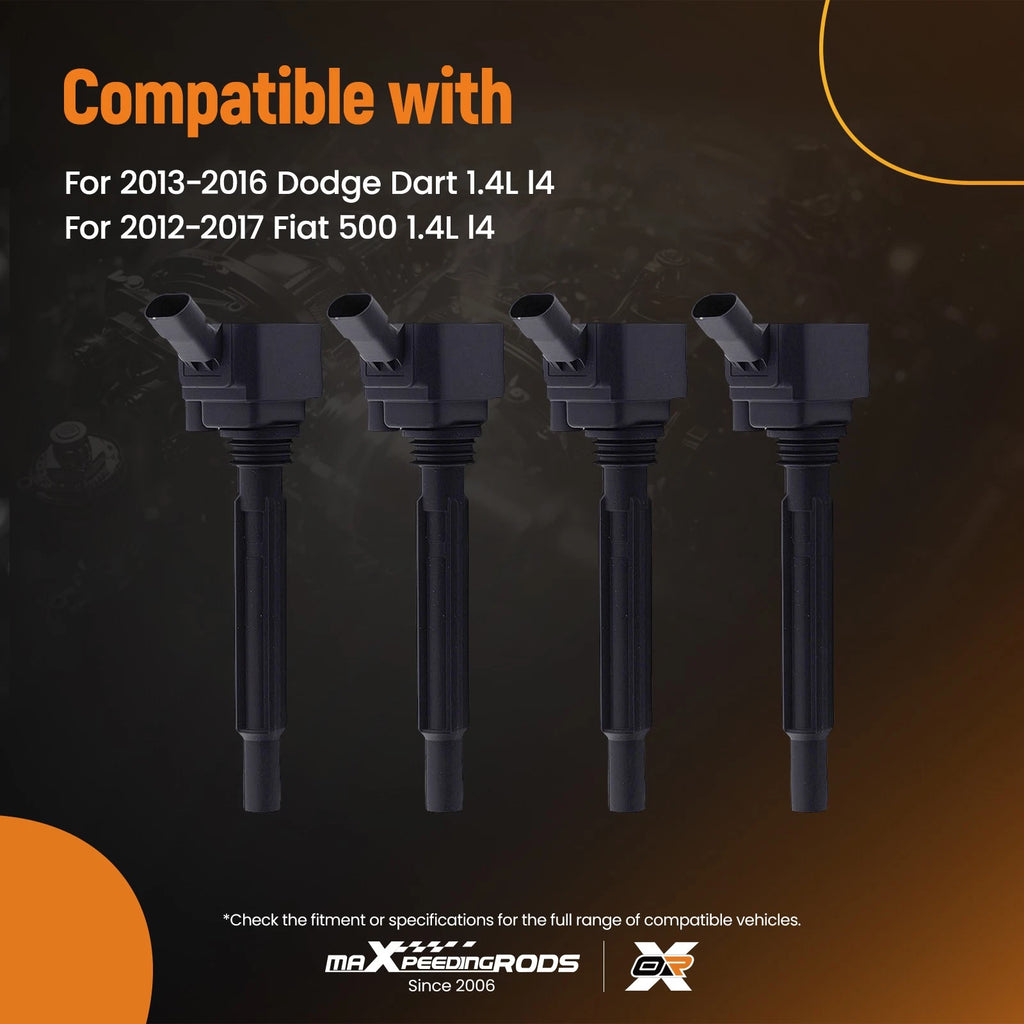 Set of 4 Electronic Ignition Coils UF673 for Dodge Dart Fiat 500 (2012–2017)