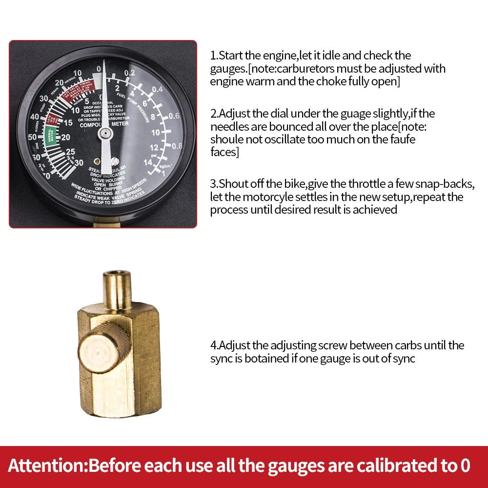 Carb Synchronizer Kit for Motorcycle Engine Tuning (Universal Fittings)