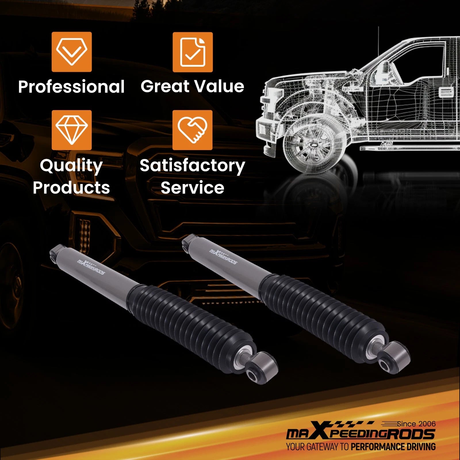 Set of 2 Lowering Shocks for GMC Sierra 1500 (2019-2025)