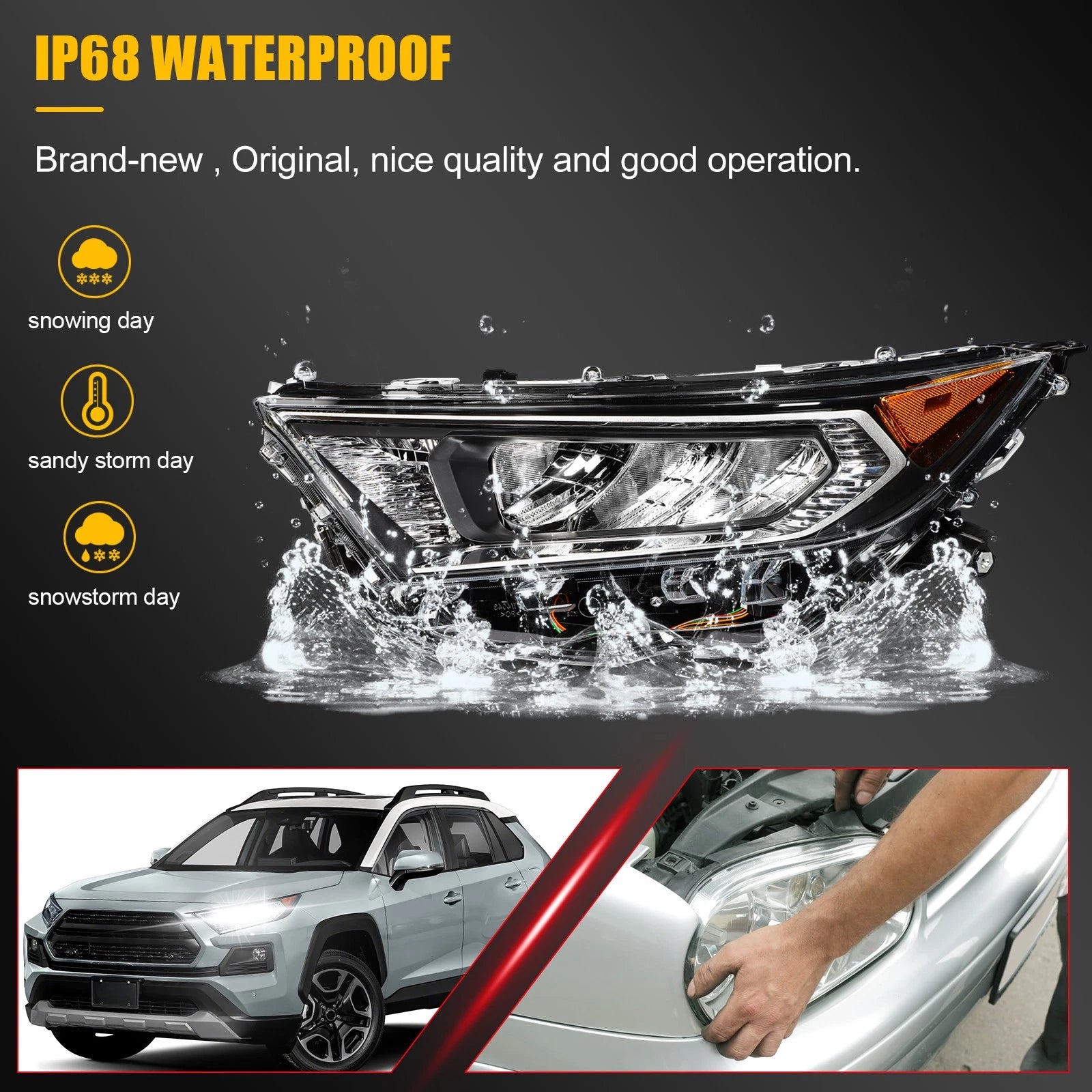 Driver Left Headlight Assembly for Toyota RAV4 (2019–2021) Black Housing