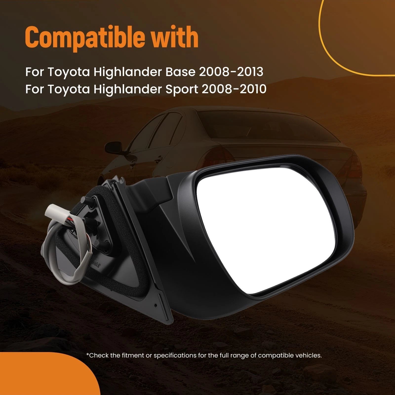 Left Heated Side Mirror for Toyota Highlander (2008–2013) TO1320246