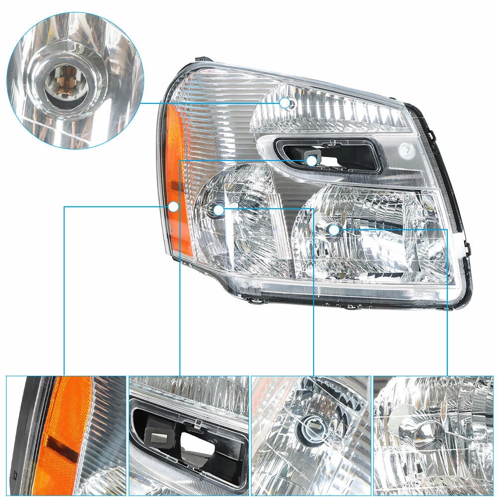Replacement Headlights for Chevy Equinox (2005-2009) Chrome Halogen Clear