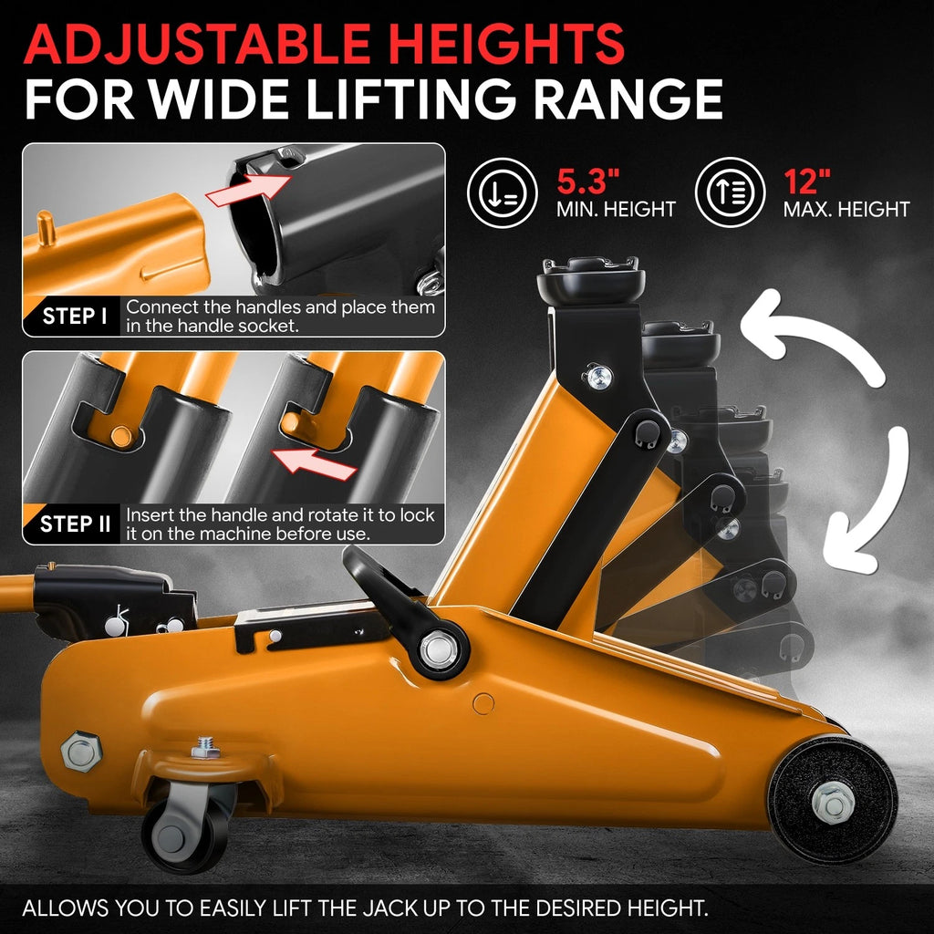 1.5 Ton Hydraulic Floor Jack for Universal Use (3000 lbs Capacity)