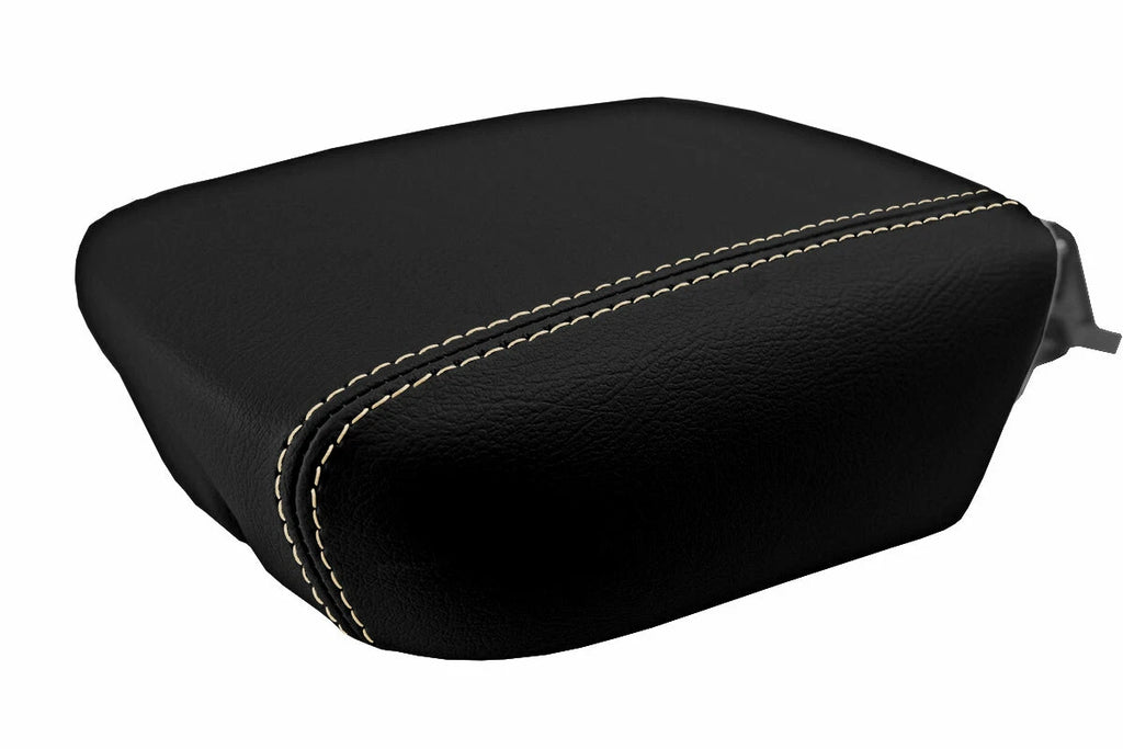 Leather Console Lid Armrest Cover for Hyundai Equus (2010–2013) Beige Stitch