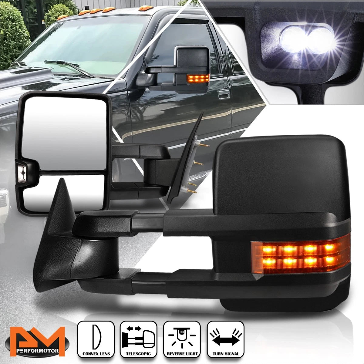 Set of 2 Manual Black Towing Mirrors w/LED Signal for Chevy/GMC C/K Truck (1988–2002)