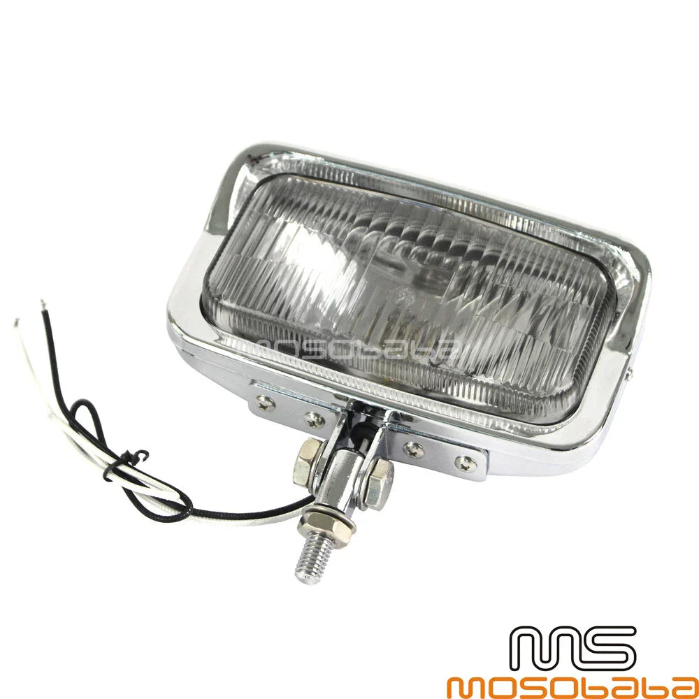 Chrome Square Headlight Assembly for Harley Chopper Cafe Racer Custom