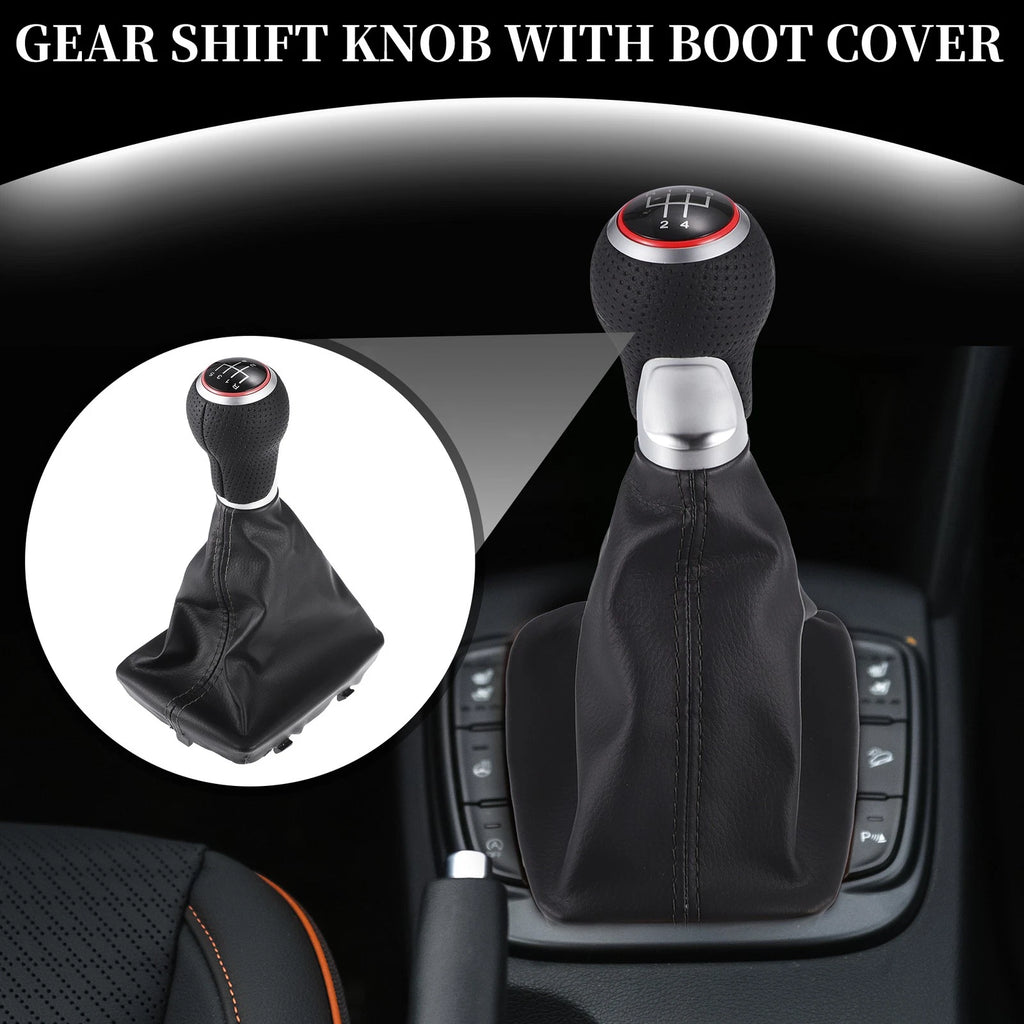 5 Speed Manual Gear Shift Knob with Cover for Audi A4 (2007–2015) Black Leather