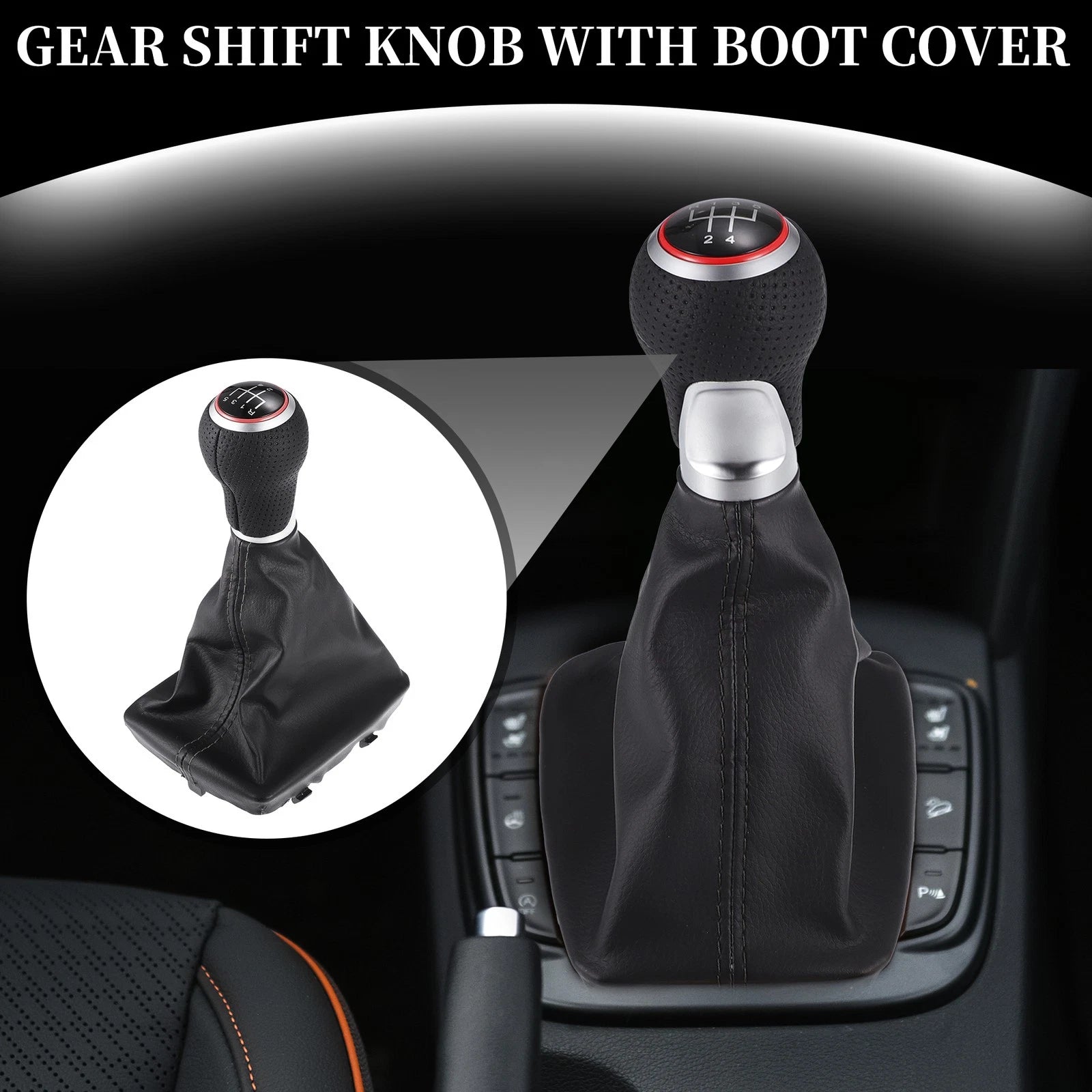 5 Speed Manual Gear Shift Knob with Cover for Audi A4 (2007–2015) Black Leather