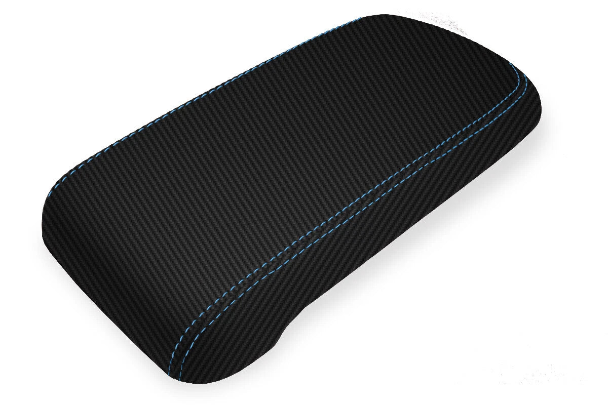 Console Lid Cover for Chevrolet Colorado (2015–2022) Carbon Fiber Blue Stitch