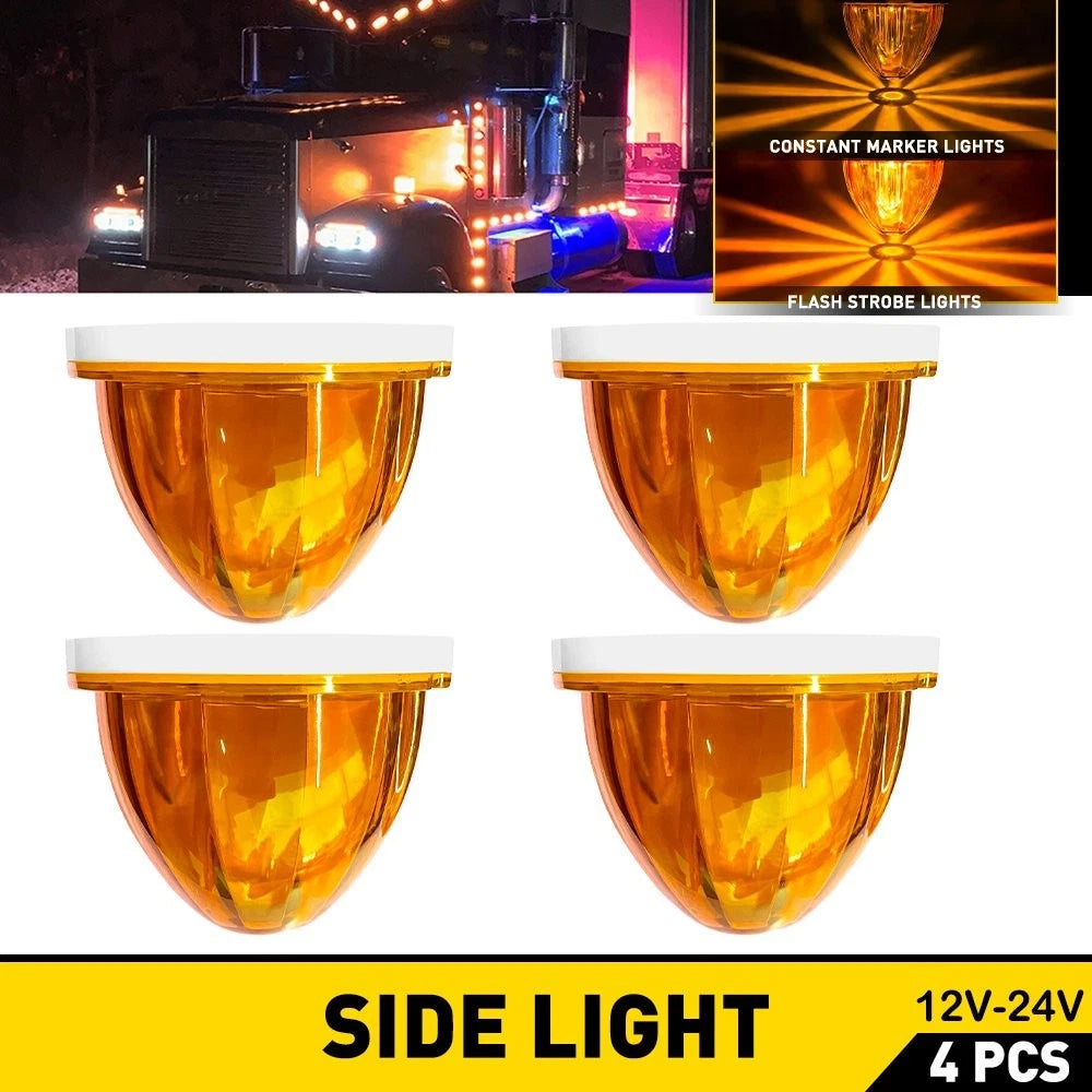 4X Amber LED Round Marker Lamp for Truck Trailer (Always On Strobe)