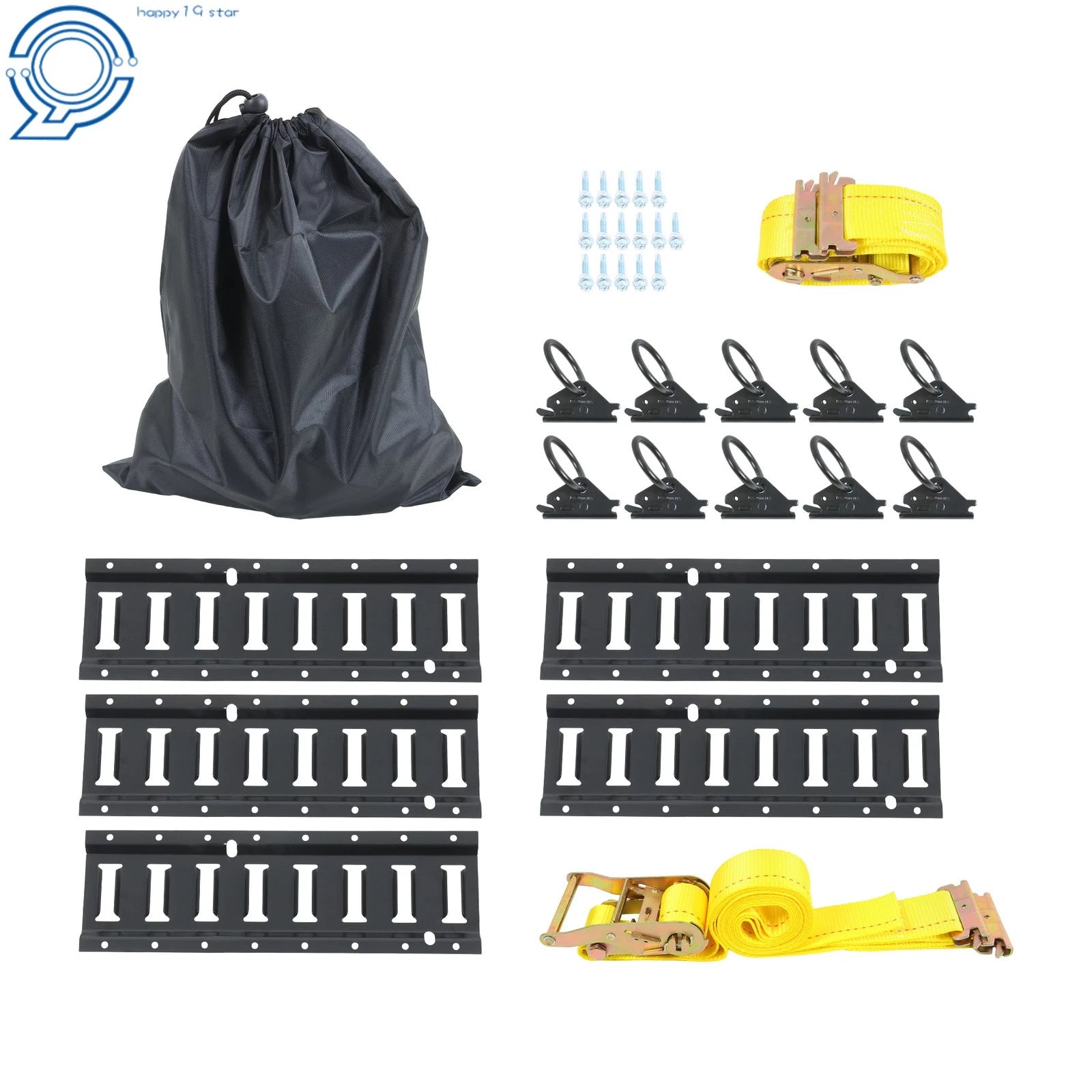Set of 18 Tie-Down E Track Rails with 12' Ratchet Straps for Trucks 
