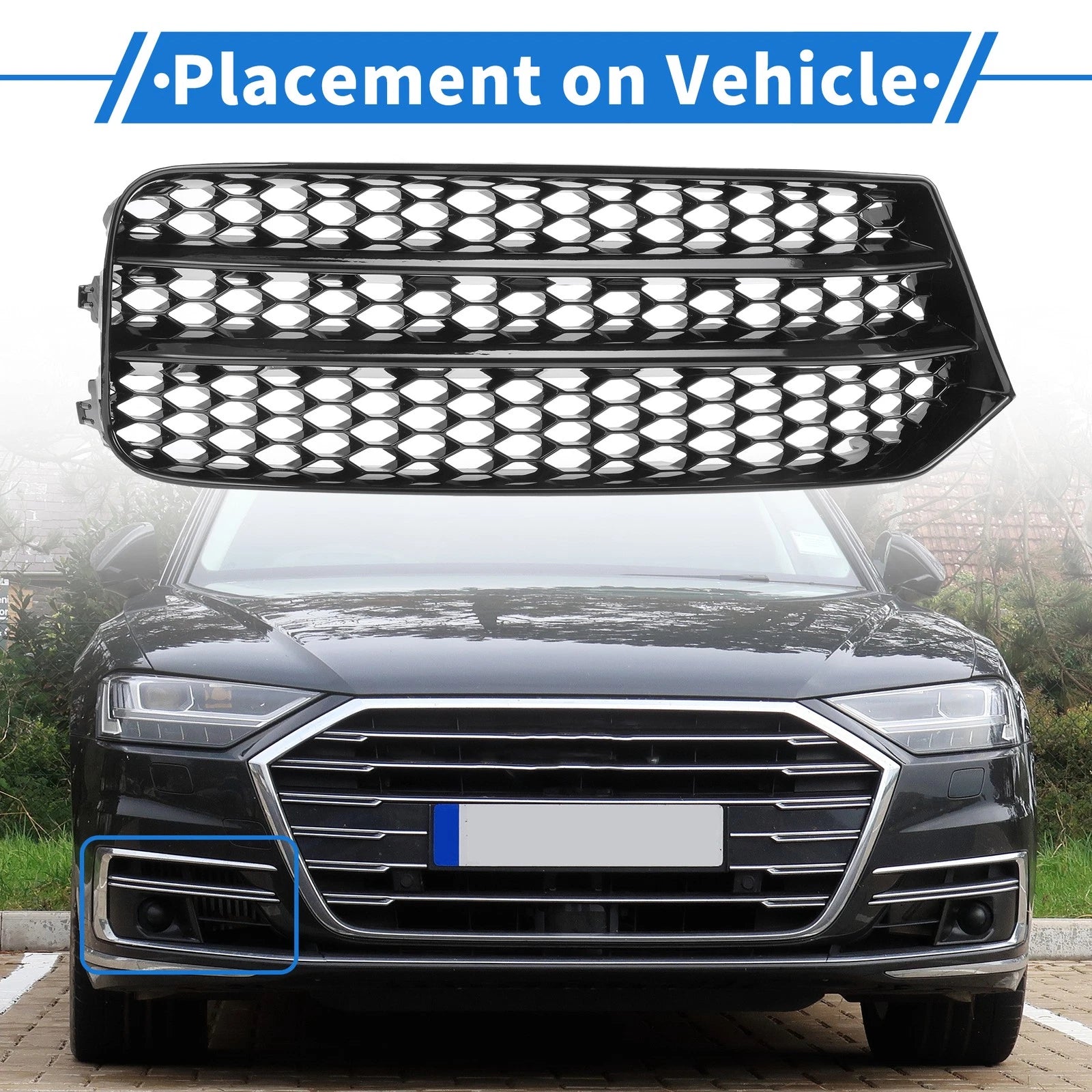 Fog Light Grill for Audi A1 (2010–2018) No. 8XA807682B Honeycomb Black