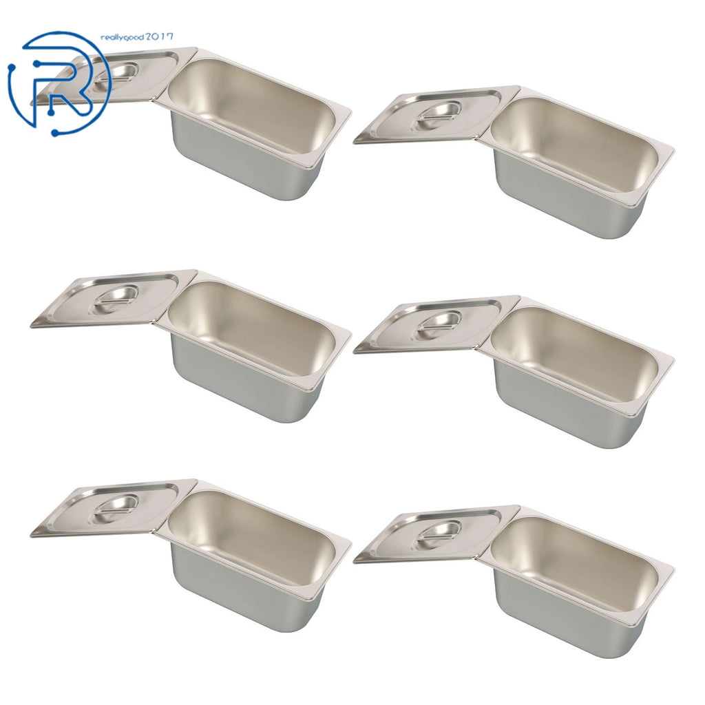 Set of 6 Stainless Steel Hotel Pans 1/3 6" Deep Non-Stick