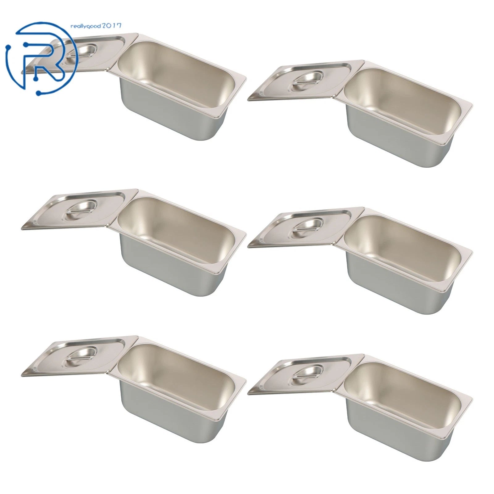Set of 6 Stainless Steel Hotel Pans 1/3 6" Deep Non-Stick