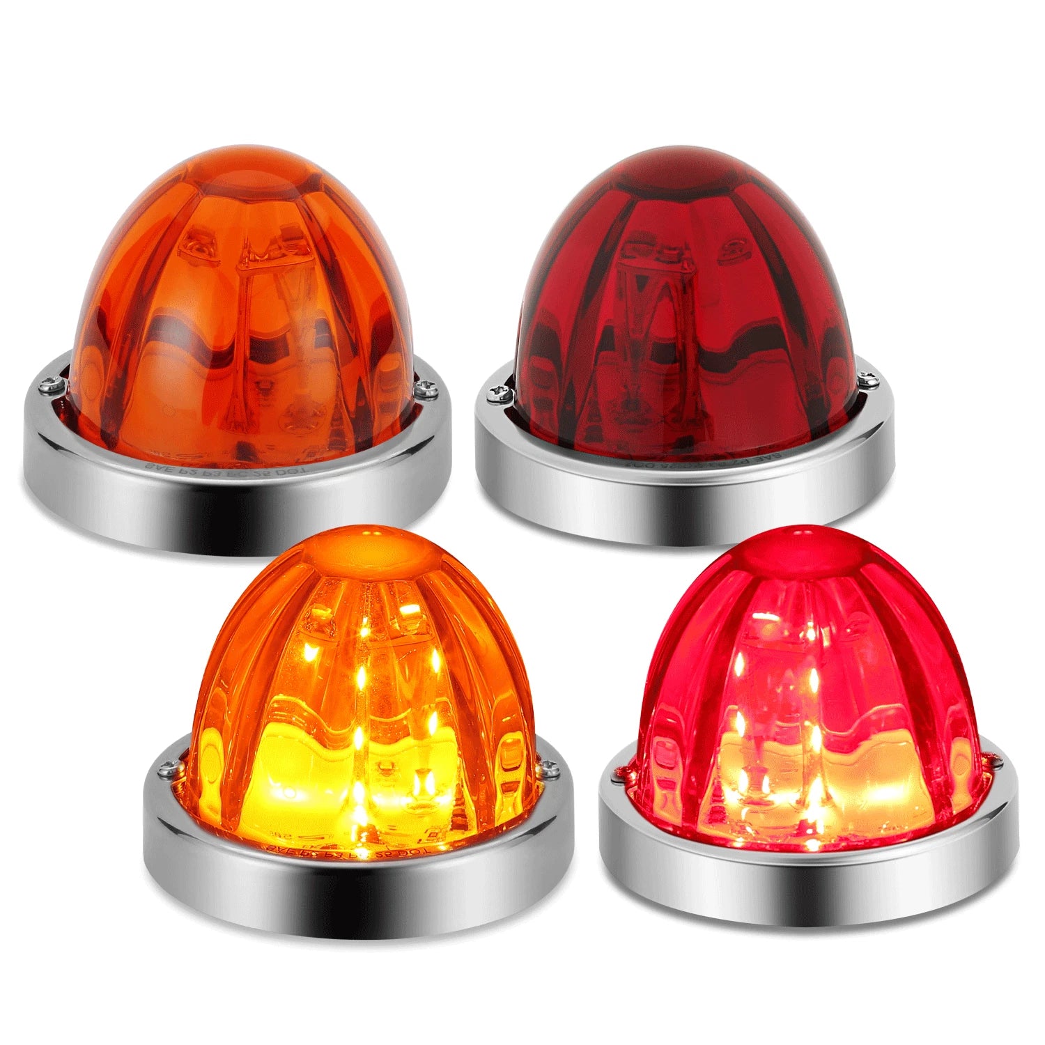 Set of 4 Chrome Amber & Red LED Side Marker Lights for