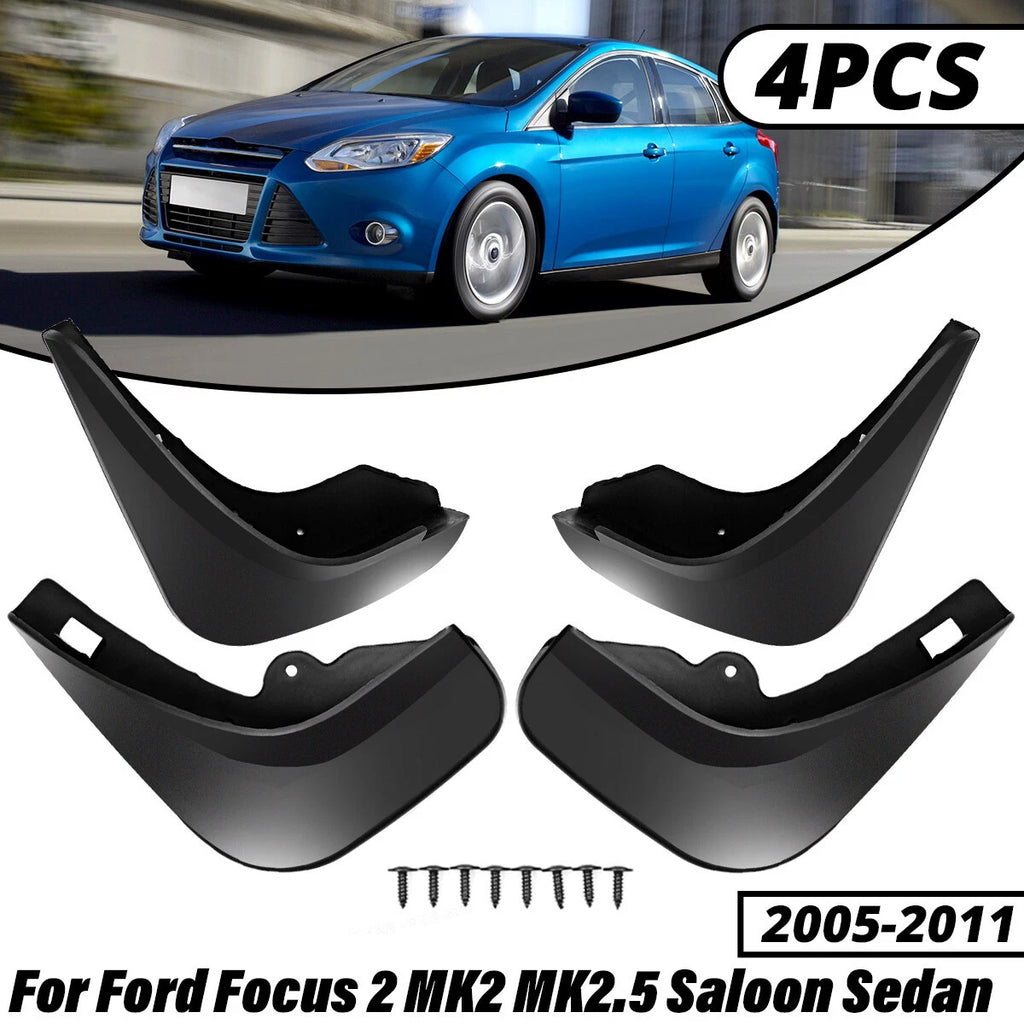 Set of 2 Black Mud Flaps for Ford Focus Sedan MK2 MK2.5 (2005–2011)