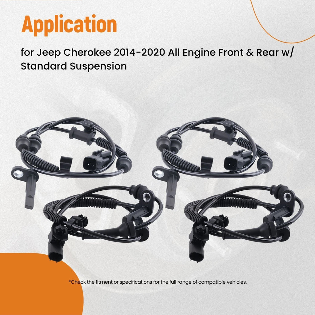 4PC ABS Wheel Speed Sensor for Jeep Cherokee (2014–2020)