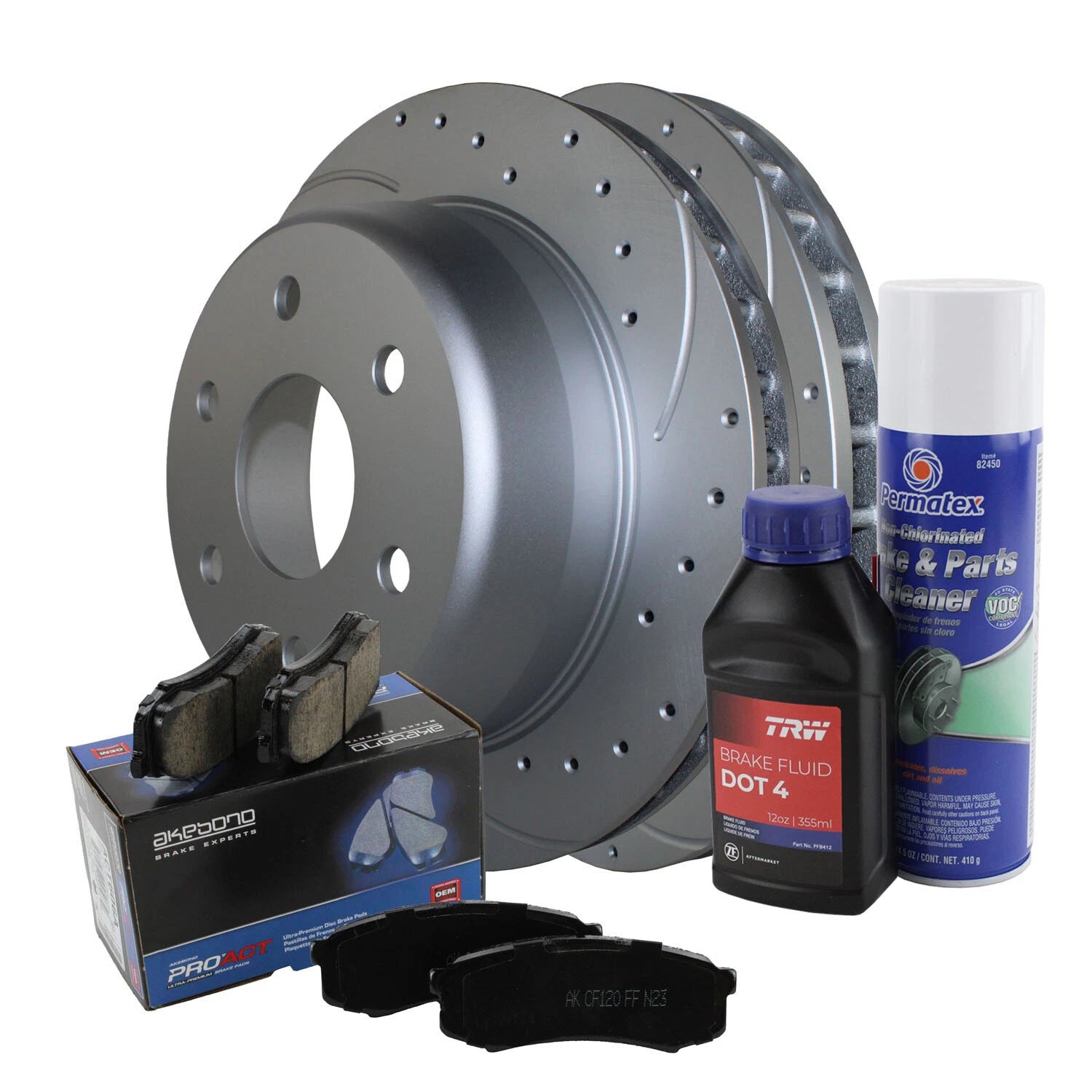 Rear Brake Kit 330mm Drilled Rotors & Akebono Ceramic Pads for Cadillac Chevy GMC