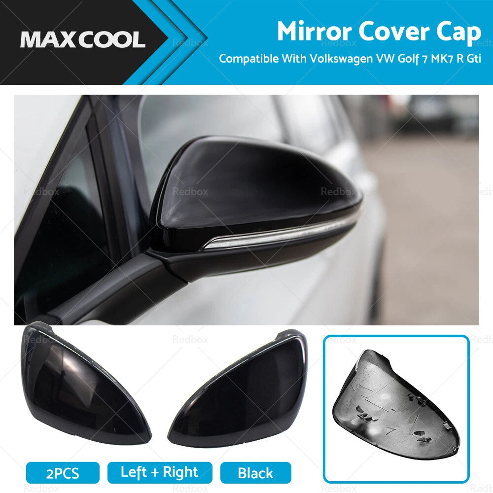 Glossy Black Mirror Cover Cap for Volkswagen Golf 7 MK7 GTI (2014–2019)