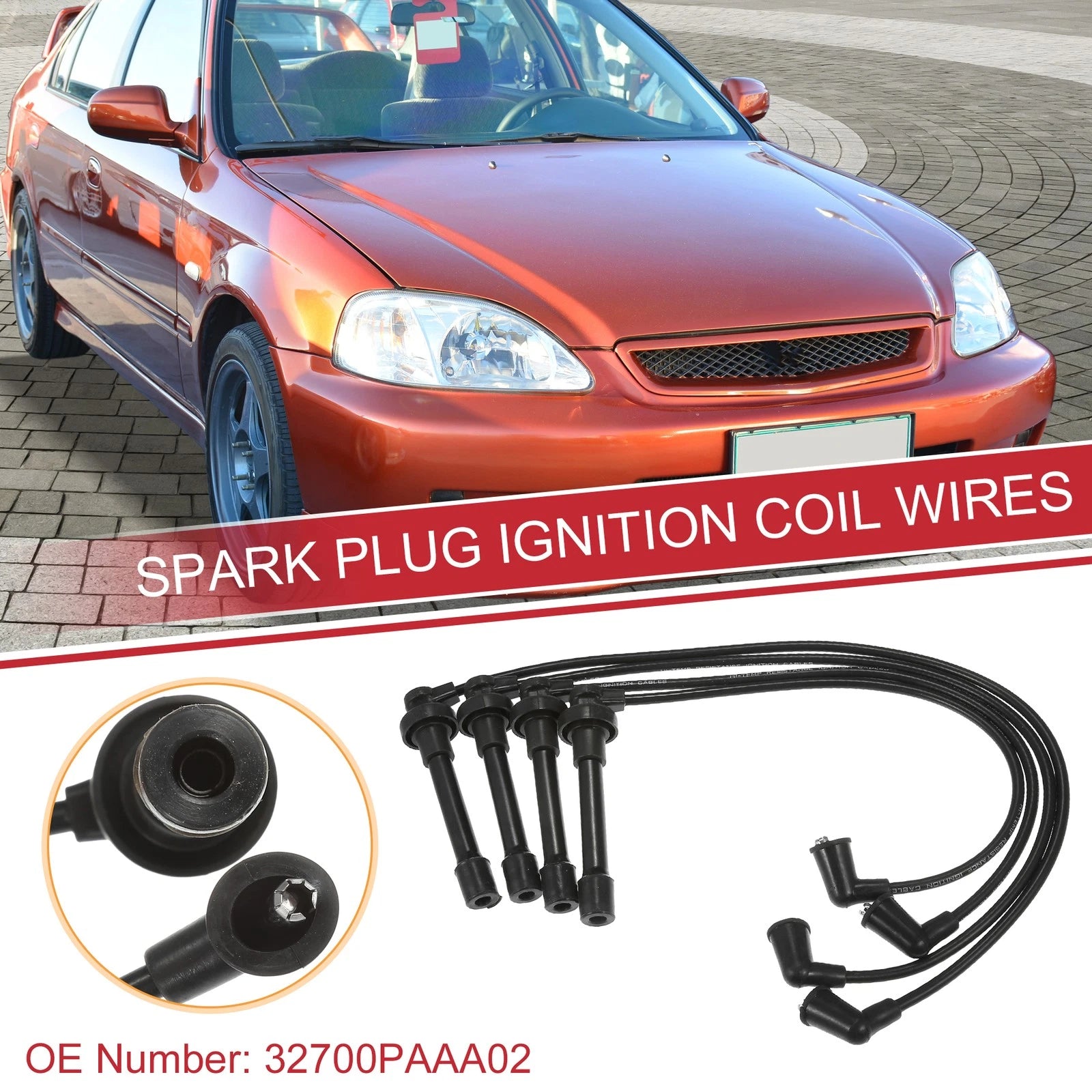 Set of 4 Spark Plug Wire Ignition Coil Cables No. 32700PAAA02 for Honda Accord (1994–2002)