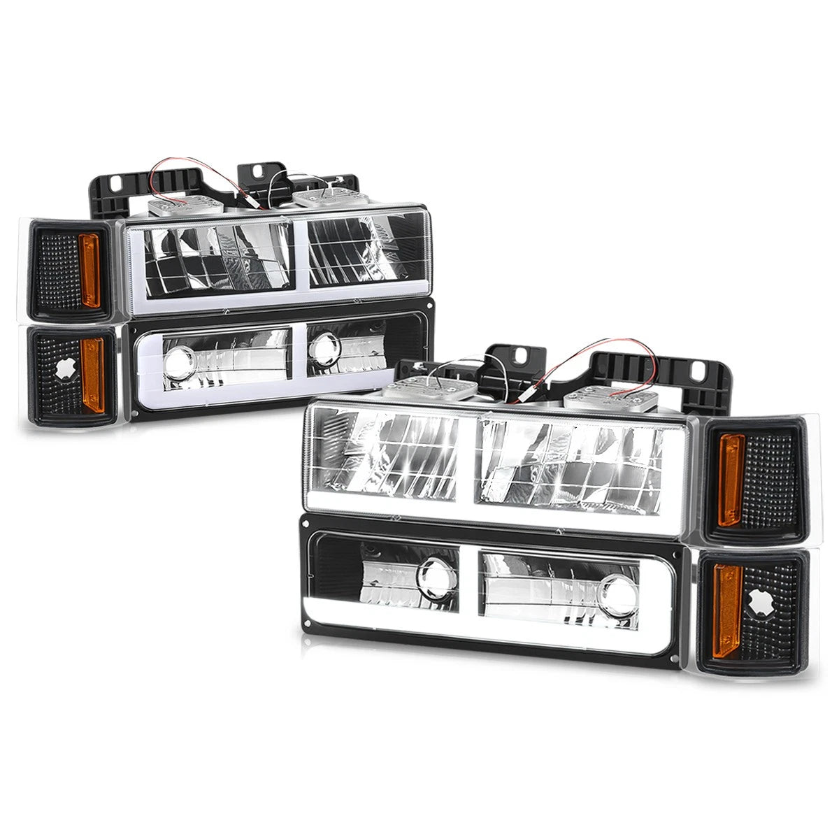 F-Shape LED DRL Headlights for Chevy C/K Pickup Suburban Tahoe (1994–2000)