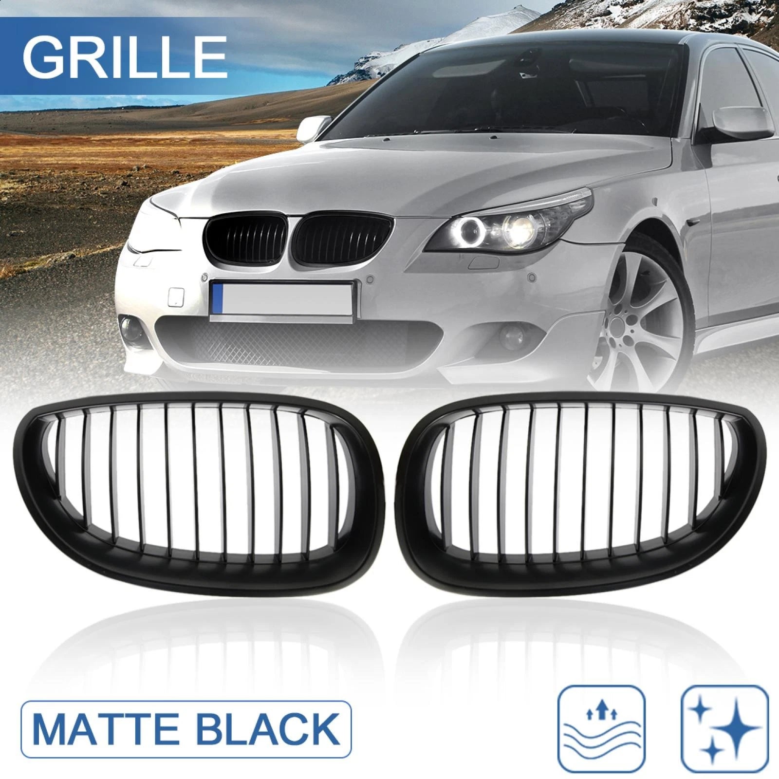 Matte Black Grille for BMW E60 E61 528i 535i 525i 530i 530xi 545i M5 (2003–2009)